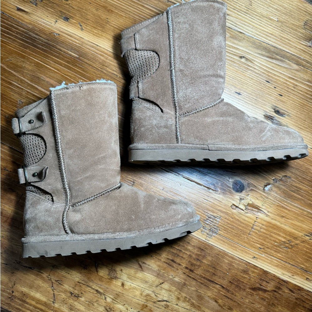 Bearpaw Womens Clara Suede Hickory Sheepskin Mid Height Cozy Winter Boots Size 8 - Picture 9 of 11